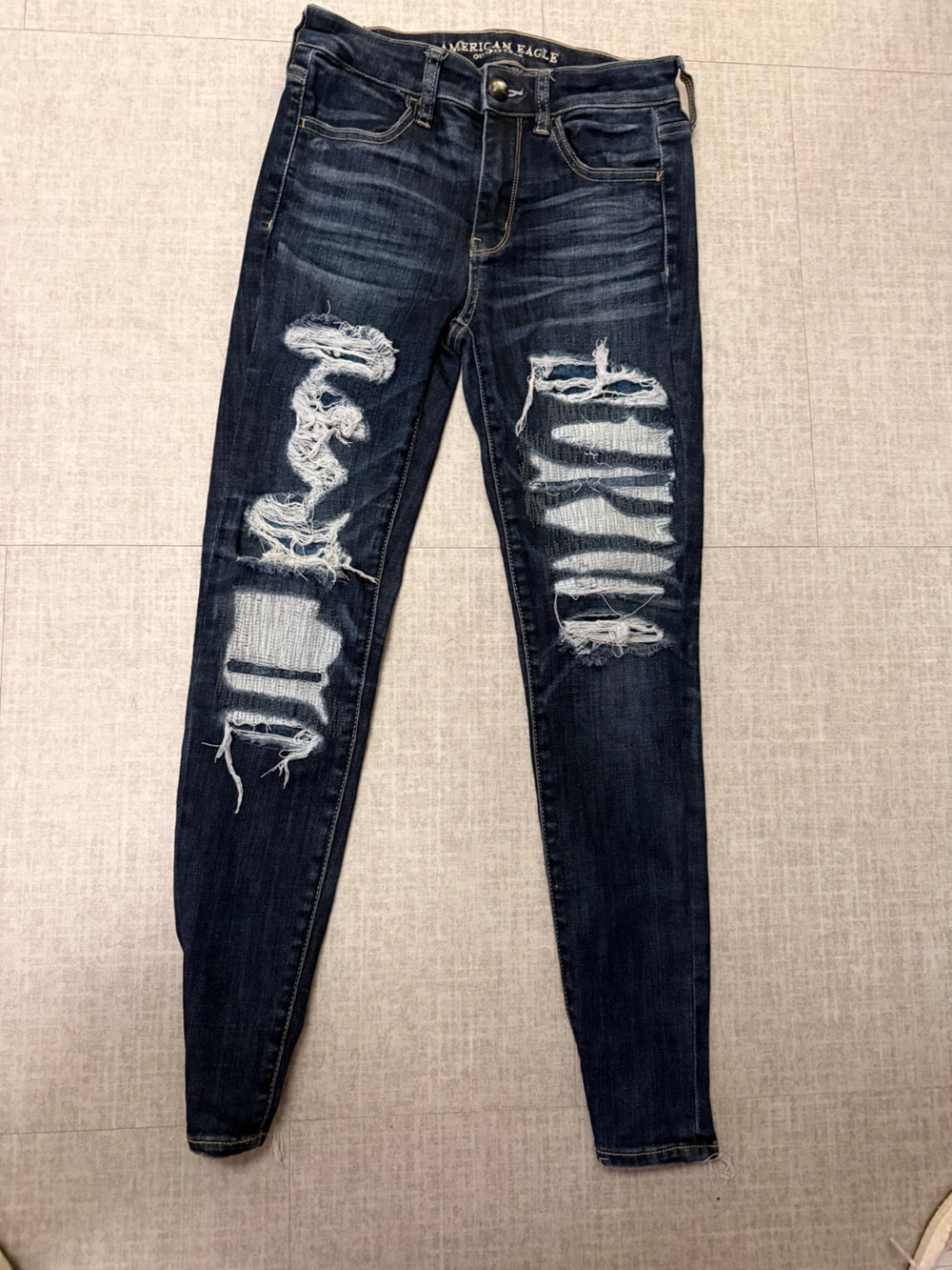 American Eagle Outfitters Dark Blue Ripped Skinny Jeans